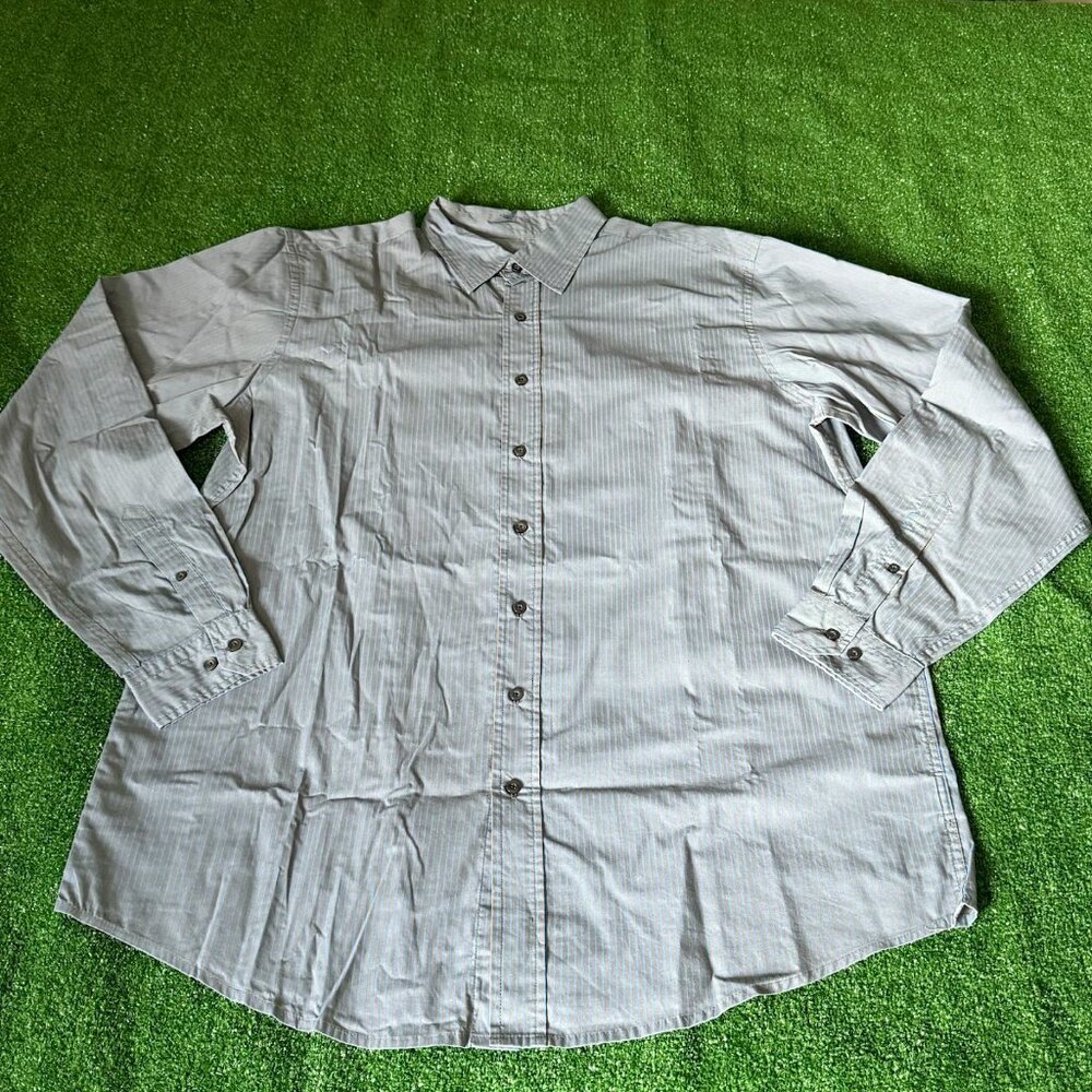 Fuse Roll-Up Sleeve Button Up Striped Gray Lightweight Casual Shirt Tall Size XL